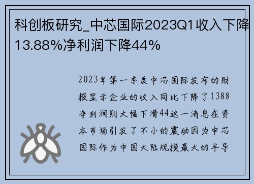 科创板研究_中芯国际2023Q1收入下降13.88%净利润下降44%